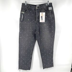 Simple Society distressed super high rise button fly raw hem jeans NEW NWT 15 32